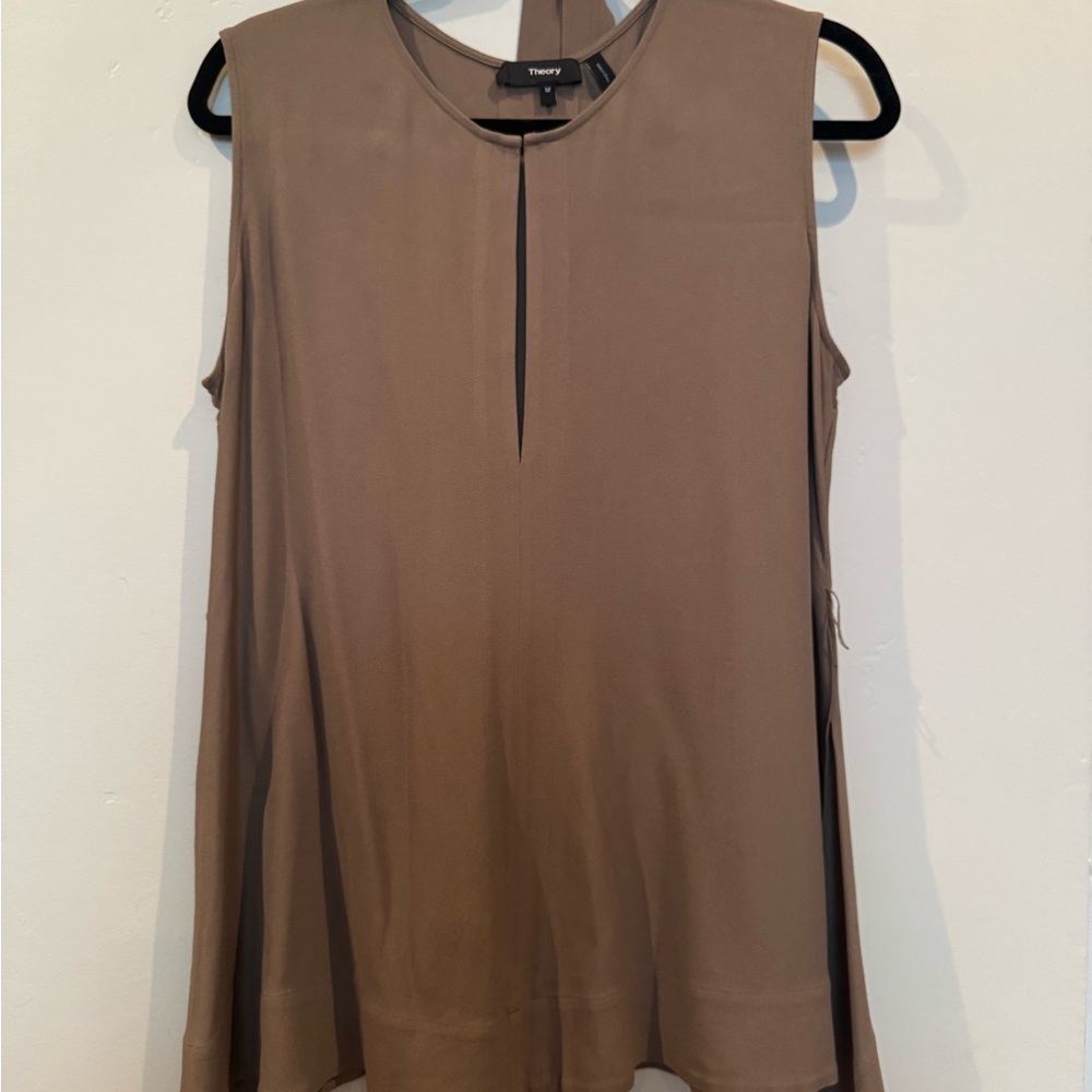 Theory Brown Blouse with Round Neck and Keyhole Detail